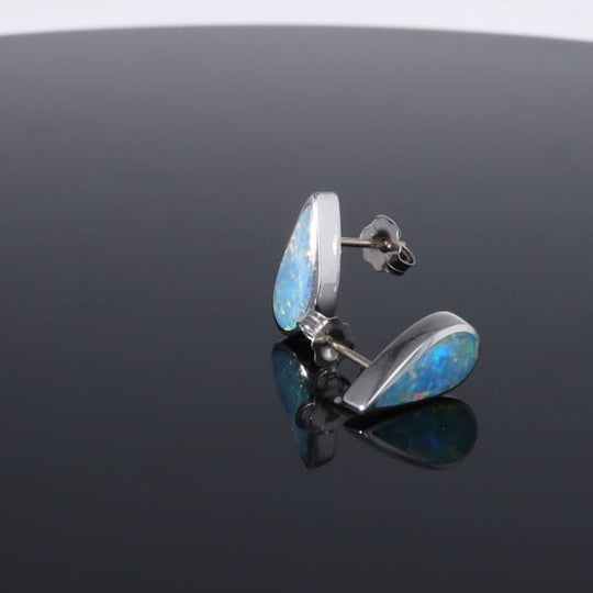 Opal Earrings Tear Drop Inlaid Design Studs