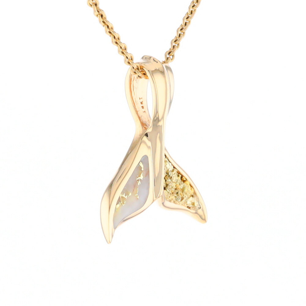 Whale Tail Natural Gold Quartz and Nuggets Inlaid Pendant