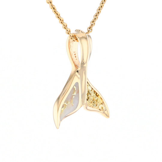 Whale Tail Natural Gold Quartz and Nuggets Inlaid Pendant