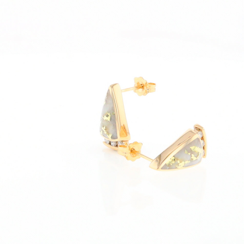 G1 Gold Quartz Earrings Triangle Shape Inlaid Design with .12ctw Diamonds
