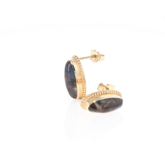 Natural pietersite oval inlaid milgrain earrings