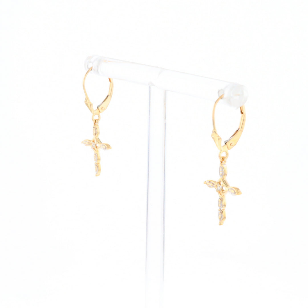 Two-Tone Diamond Cross Earrings