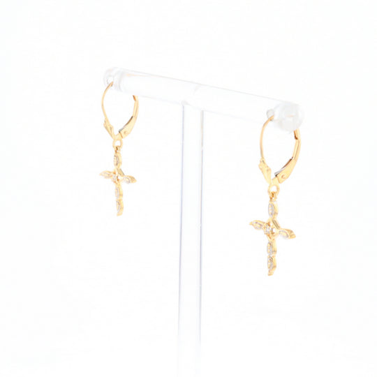 Two-Tone Diamond Cross Earrings