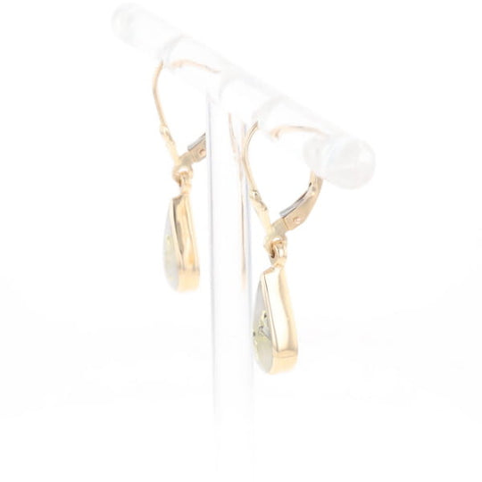 Gold Quartz Earrings Tear Drop Inlaid Lever Backs - G2