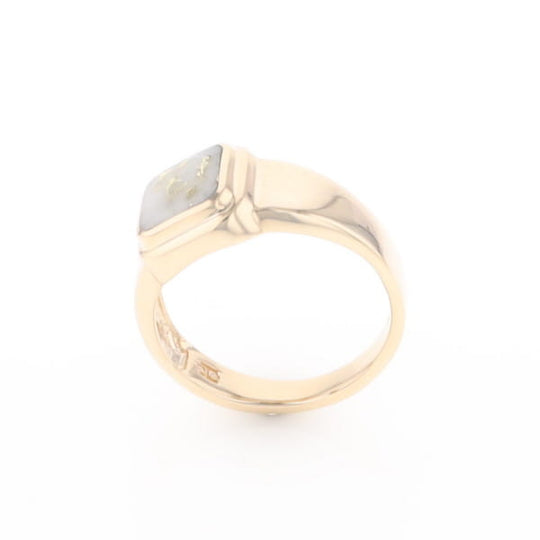 Gold Quartz Ring Square Inlaid Design