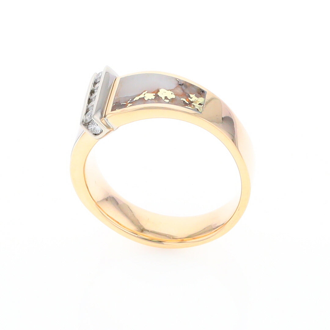 Gold Quartz Ring Double Sided Inlaid with .19ctw Round Diamonds