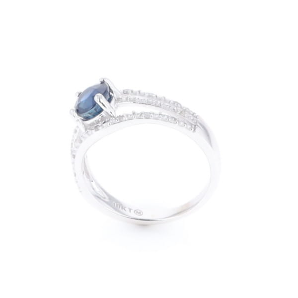 Blue Sapphire Triple Shank Ring With Accent Diamonds