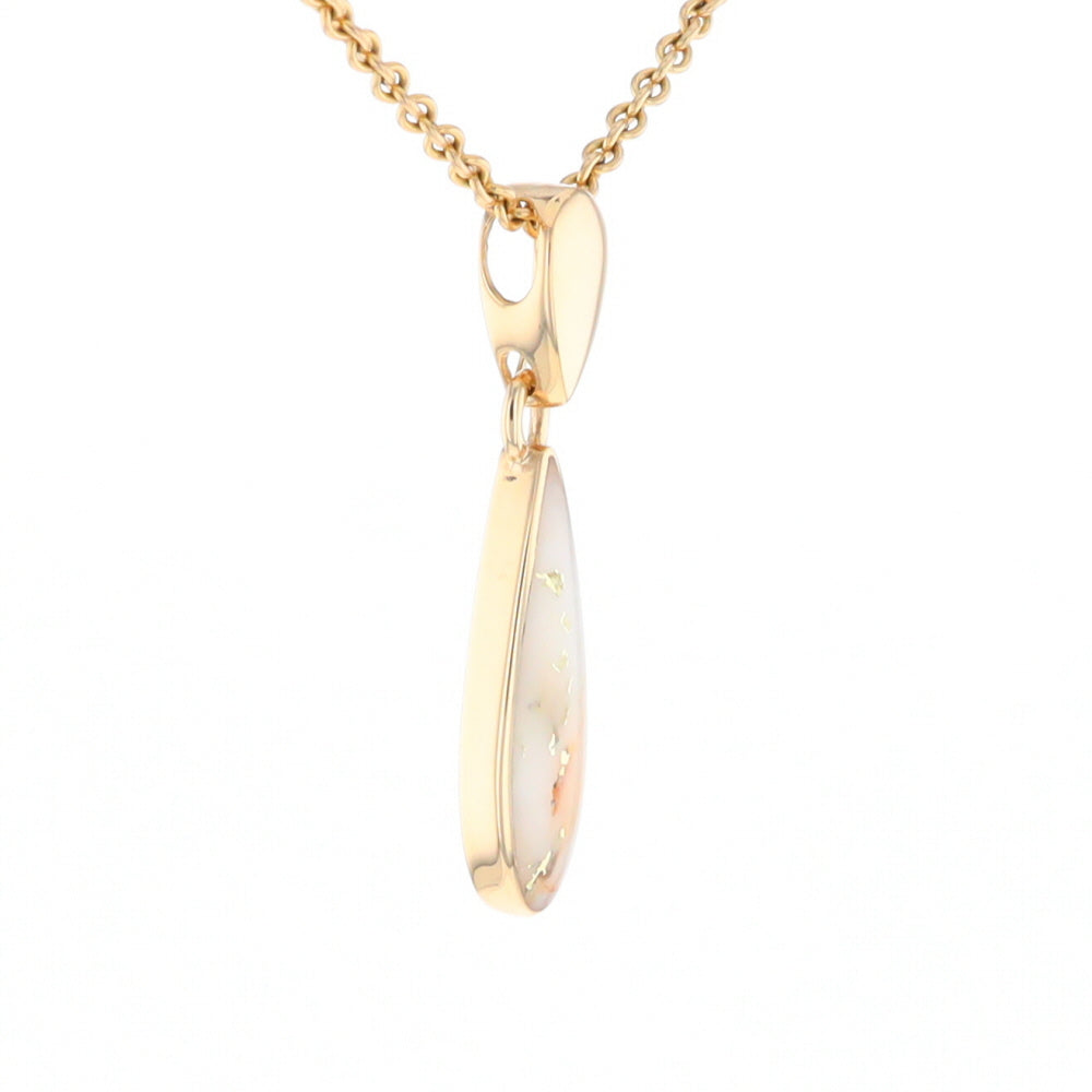 Gold Quartz Necklace Tear Drop Inlaid Pendant