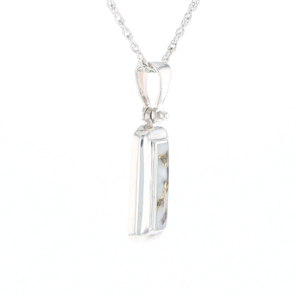 Sterling Silver Gold Quartz Invlaid Rectangle Bar Pendant - G3