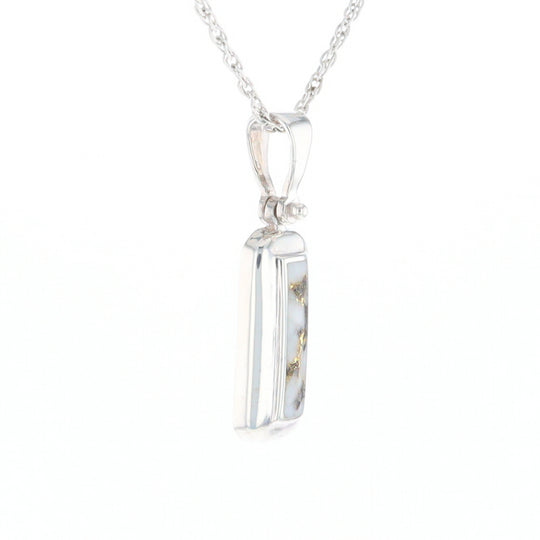 Sterling Silver Gold Quartz Invlaid Rectangle Bar Pendant - G3