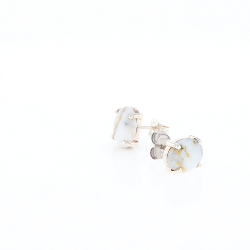 Gold Quartz Cabochon Stud Earrings