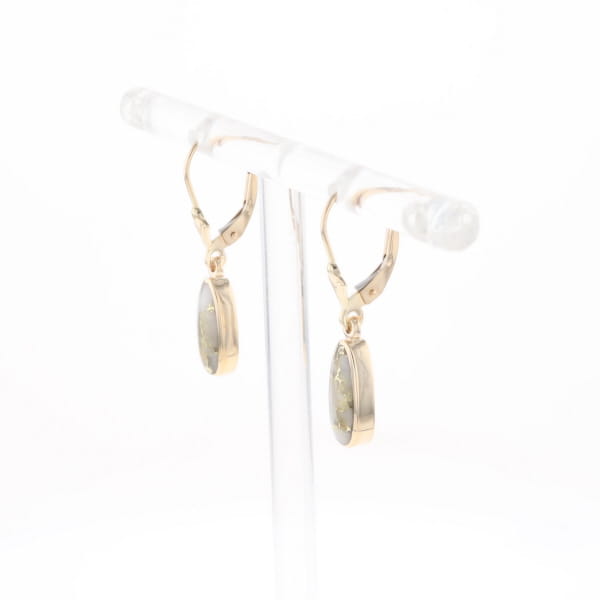 Gold Quartz Earrings Tear Drop Inlaid Lever Backs