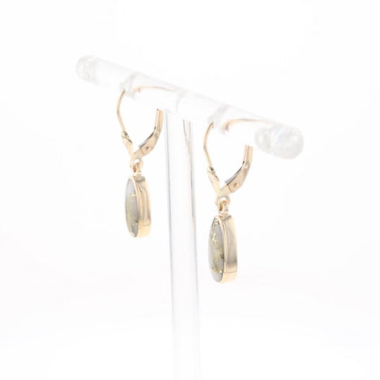 Gold Quartz Earrings Tear Drop Inlaid Lever Backs
