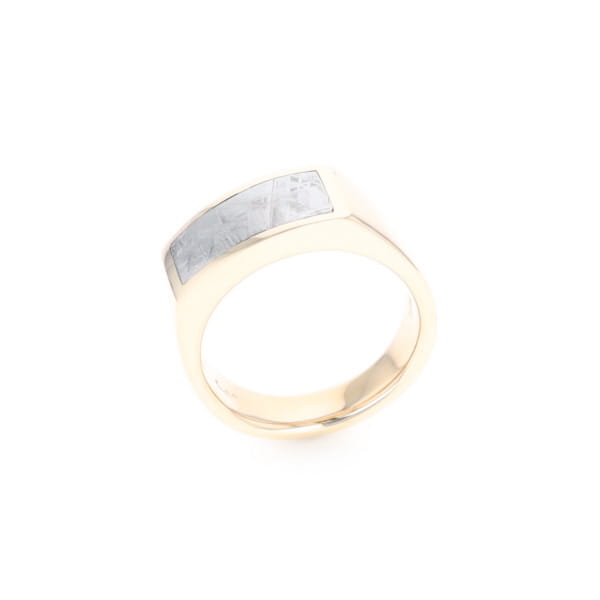 Rectangle Meteorite Inlaid Ring