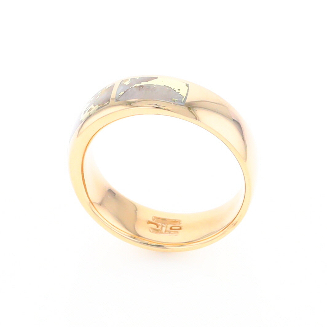 Gold Quartz Ring 3 Section Rectangle Inlaid Band