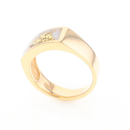 Gold Quartz Ring Rectangle Inlaid Design