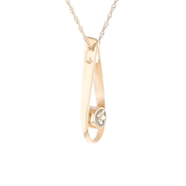 Open Teardrop Round Gold Quartz Inlaid Pendant