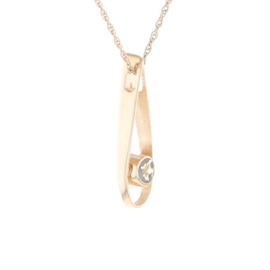 Open Teardrop Round Gold Quartz Inlaid Pendant