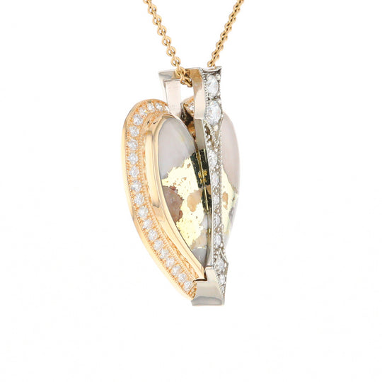 Gold Quartz Necklace Cupid's Revenge 2.24ctw Diamonds Heart Pendant