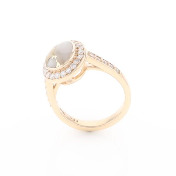 Oval Gold Quartz Inlaid Ring with 0.65ctw Diamond Halo