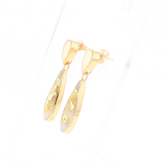 Gold Quartz Earrings Tear Drop Inlaid Design