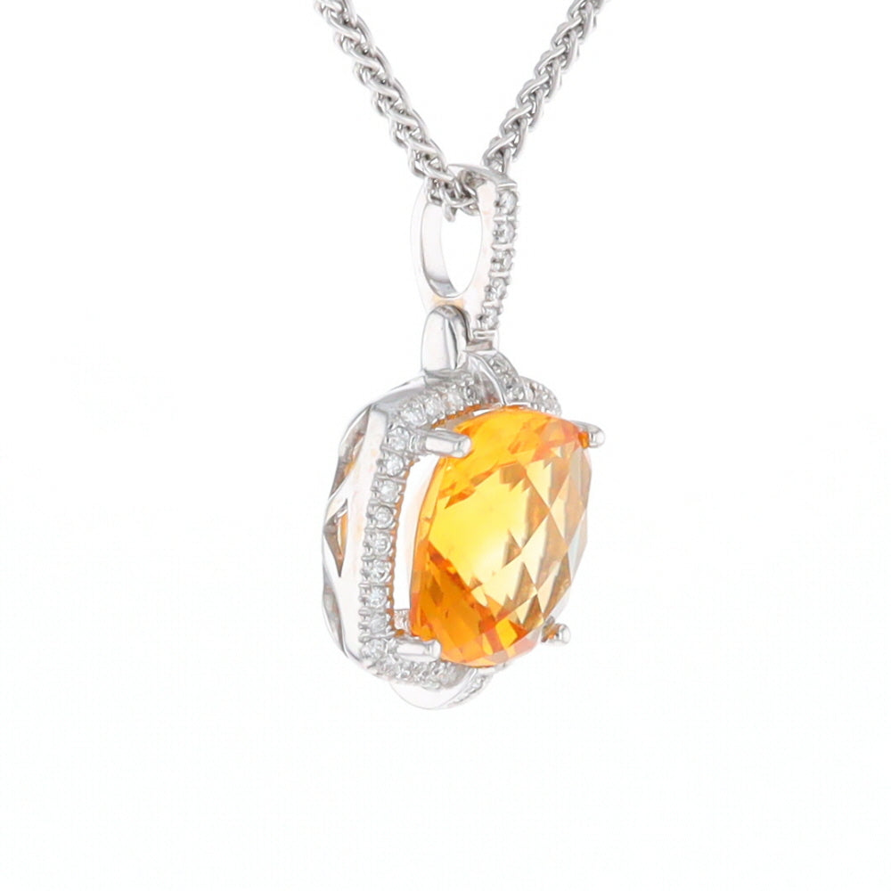 Checkered Citrine Diamond Halo Pendant