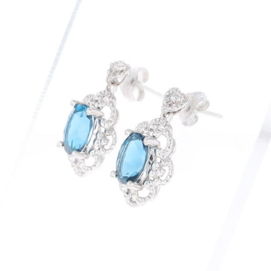 London Blue Topaz in Filigree Setting Dangle Earrings