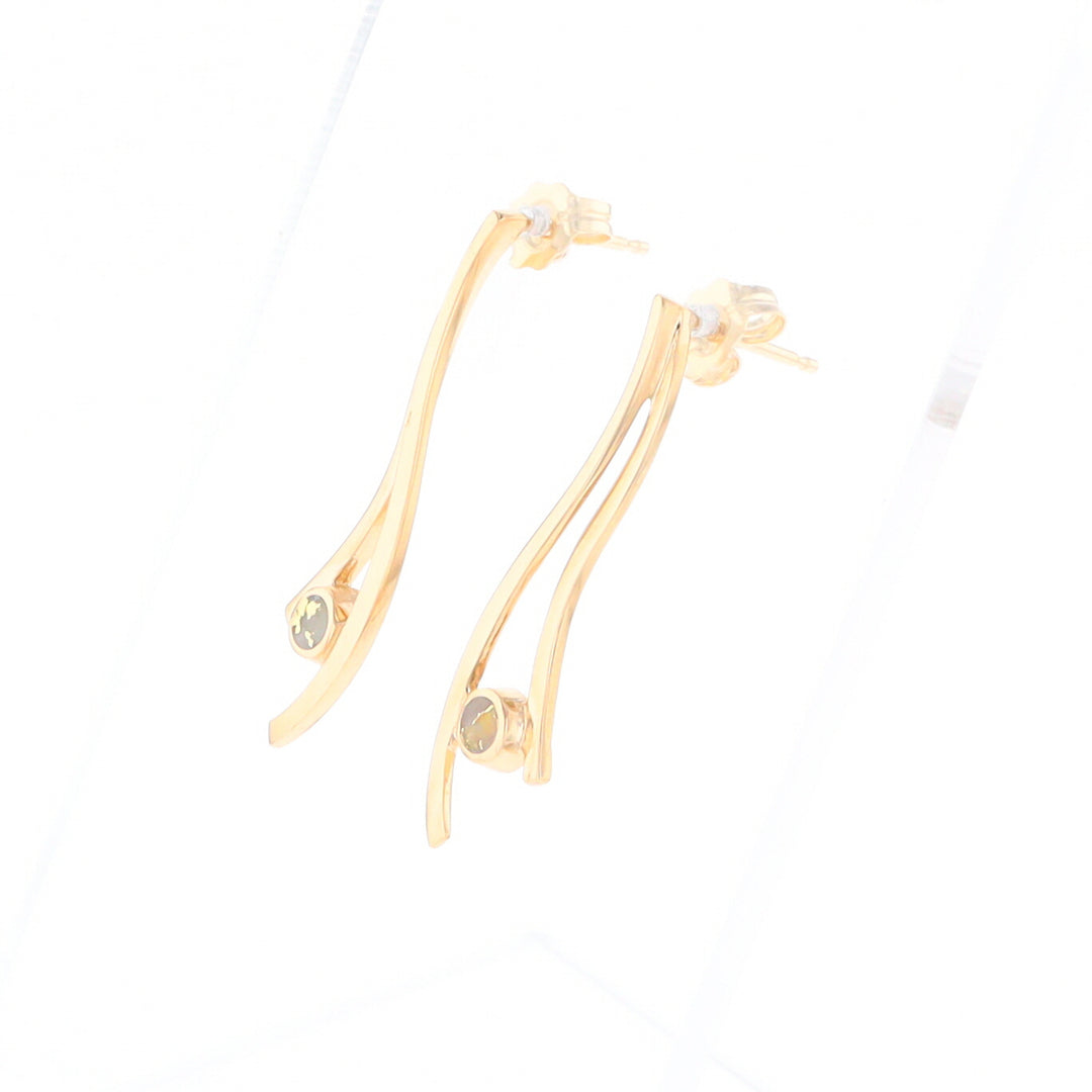 Gold Quartz Round Double Curved Bar Earrings - G2