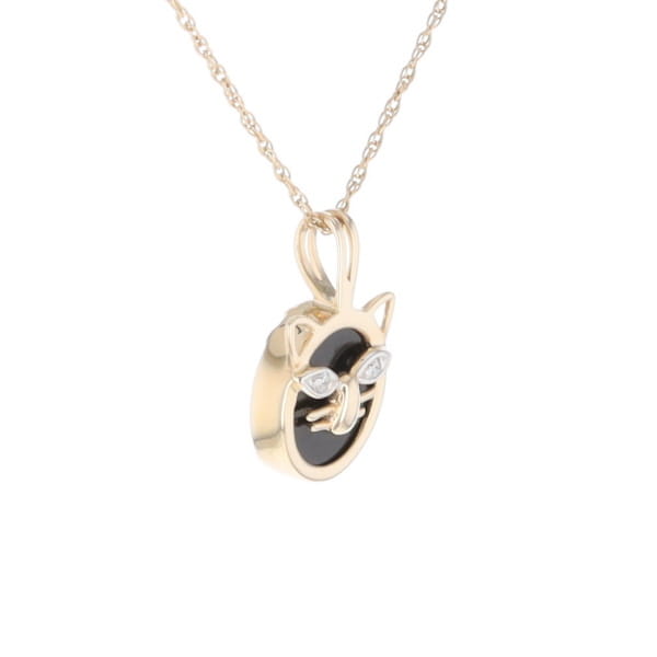 Onyx Cat Pendant with Diamond Eyes