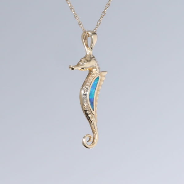 Opal Pendant Inlaid Realistic Sea Horse Design