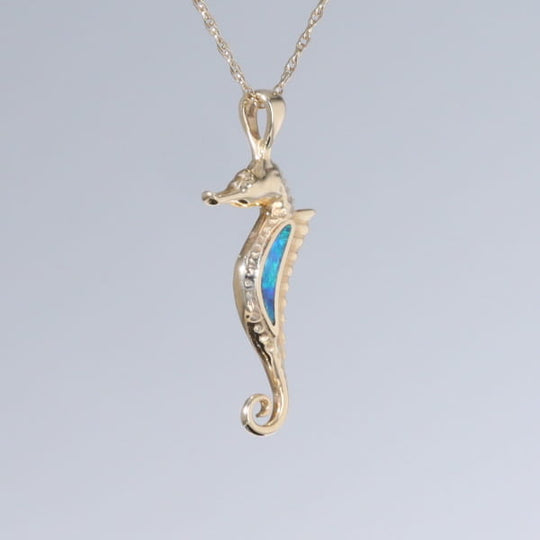 Opal Pendant Inlaid Realistic Sea Horse Design