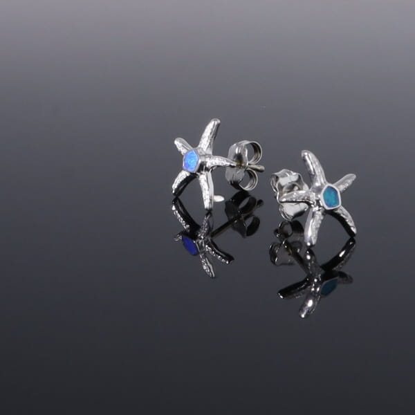 Opal Earrings Inlaid Realistic Star Fish Design