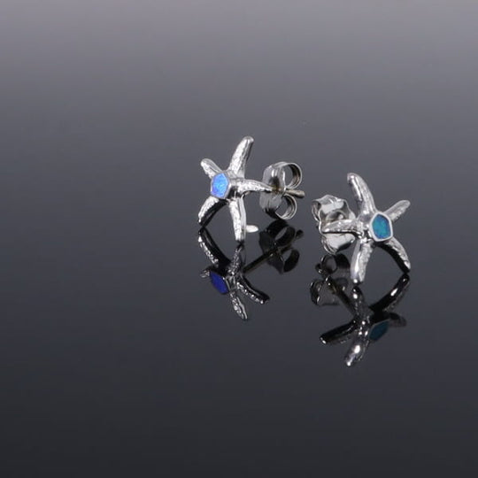 Opal Earrings Inlaid Realistic Star Fish Design