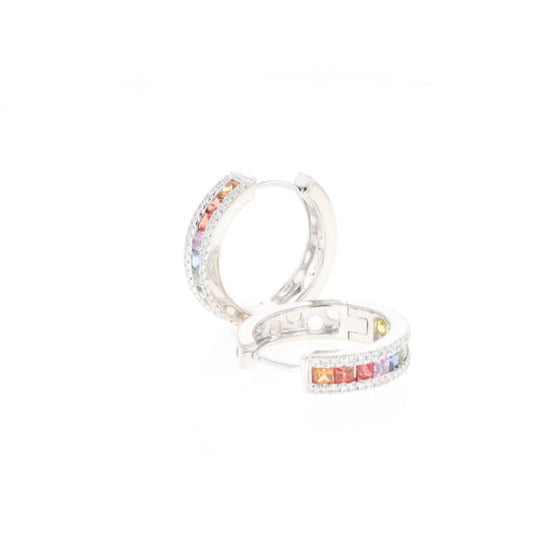 Multi-color Sapphire Hoop Earrings with Diamond Accents