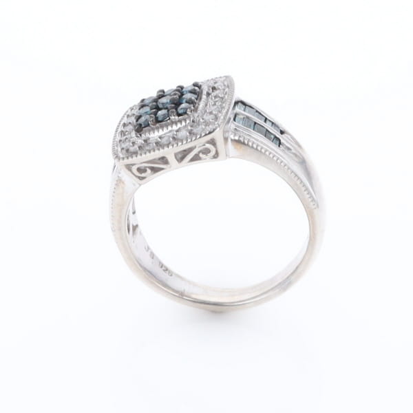 Square Blue & White Diamond Ring