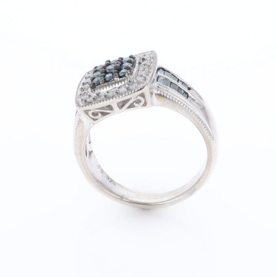 Square Blue & White Diamond Ring