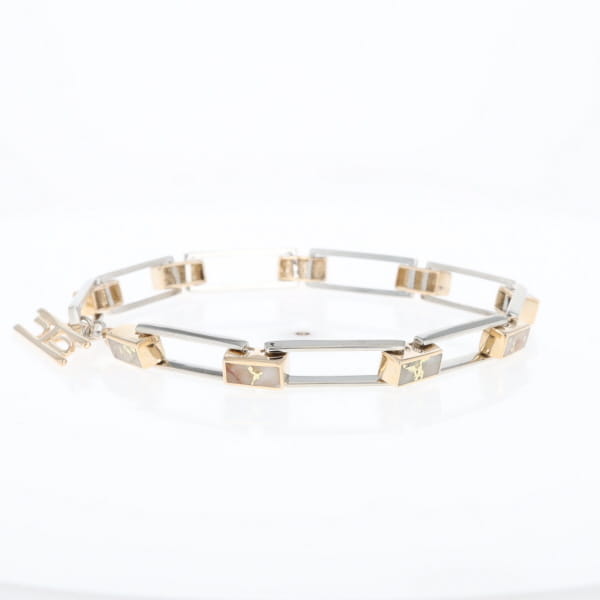 Gold Quartz Bracelet Rectangle Link Inlaid with Toggle Clasp G2