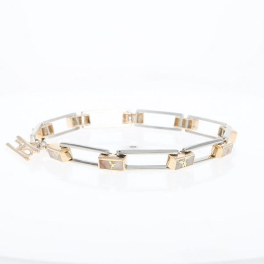Gold Quartz Bracelet Rectangle Link Inlaid with Toggle Clasp G2