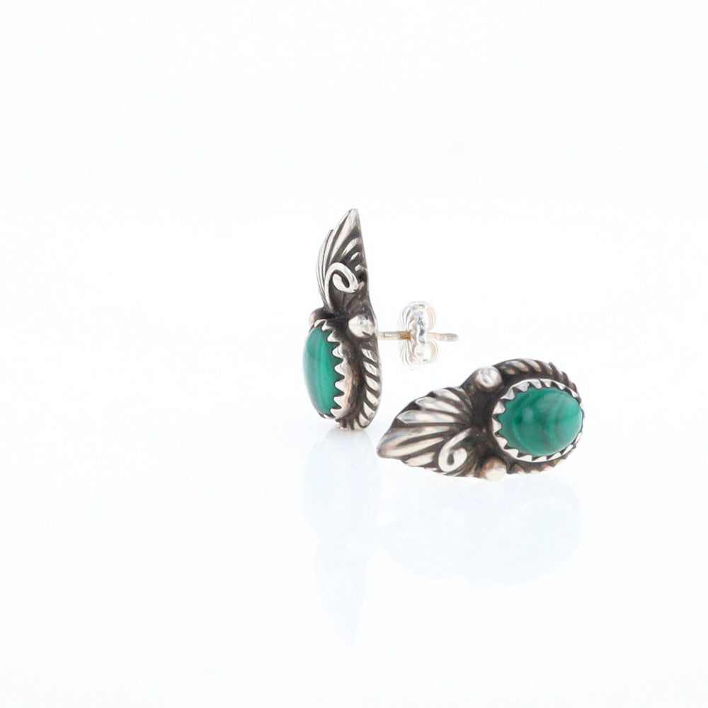 Malachite Feather Stud Earrings