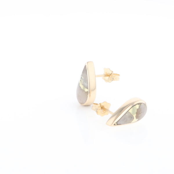Gold Quartz Earrings Tear Drop Inlaid Studs