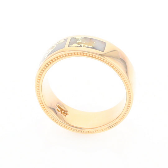 Gold Quartz Ring 3 Section Rectangle Inlaid Band with Milgrain Design