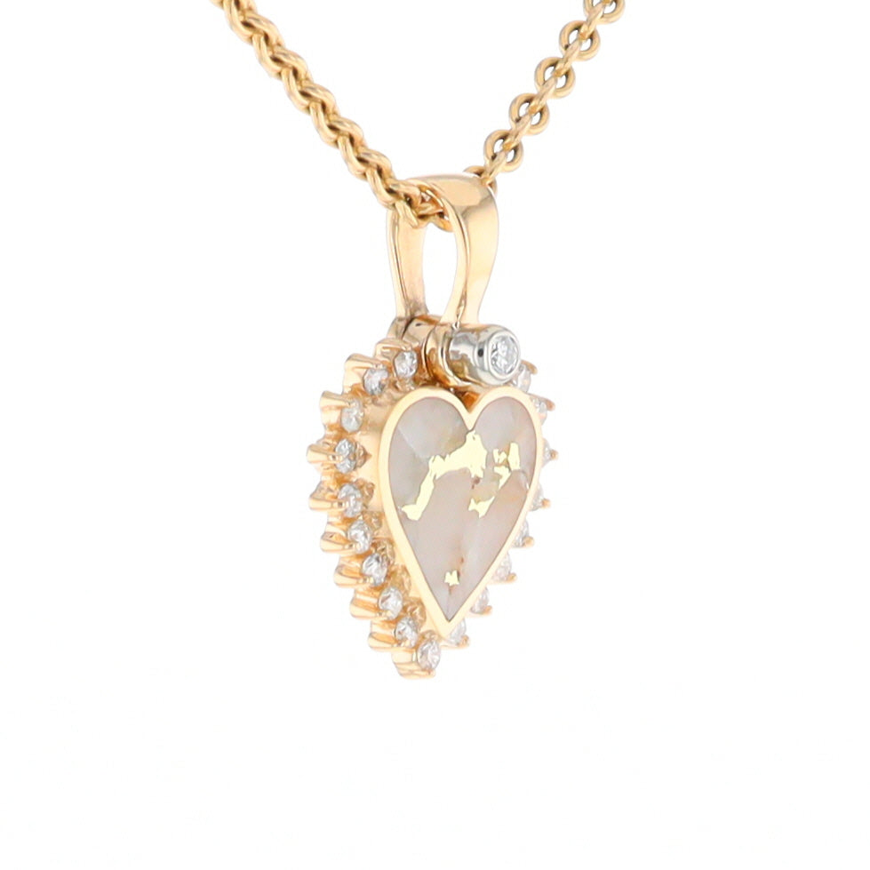 G2 Gold Quartz Pendant Heart Inlaid .21ctw Diamond Halo Design Pendant