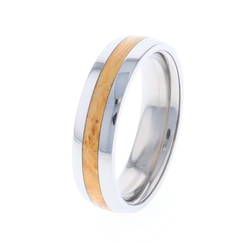 Titanium Hard Wood Inlay Men's Ring