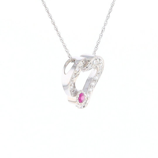 Diamond Heart Pendant with Ruby Accent