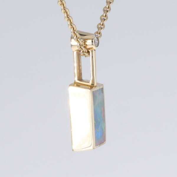 Opal Pendant Rectangle Inlaid Design with .04ctw Round Diamond