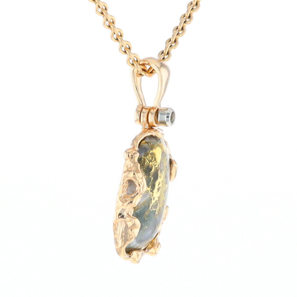 Serpentine & Gold Quartz Freeform Pendant