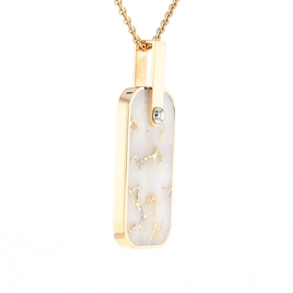 Gold Quartz Necklace Dog Tag Double Sided Inlaid Cross Pendant