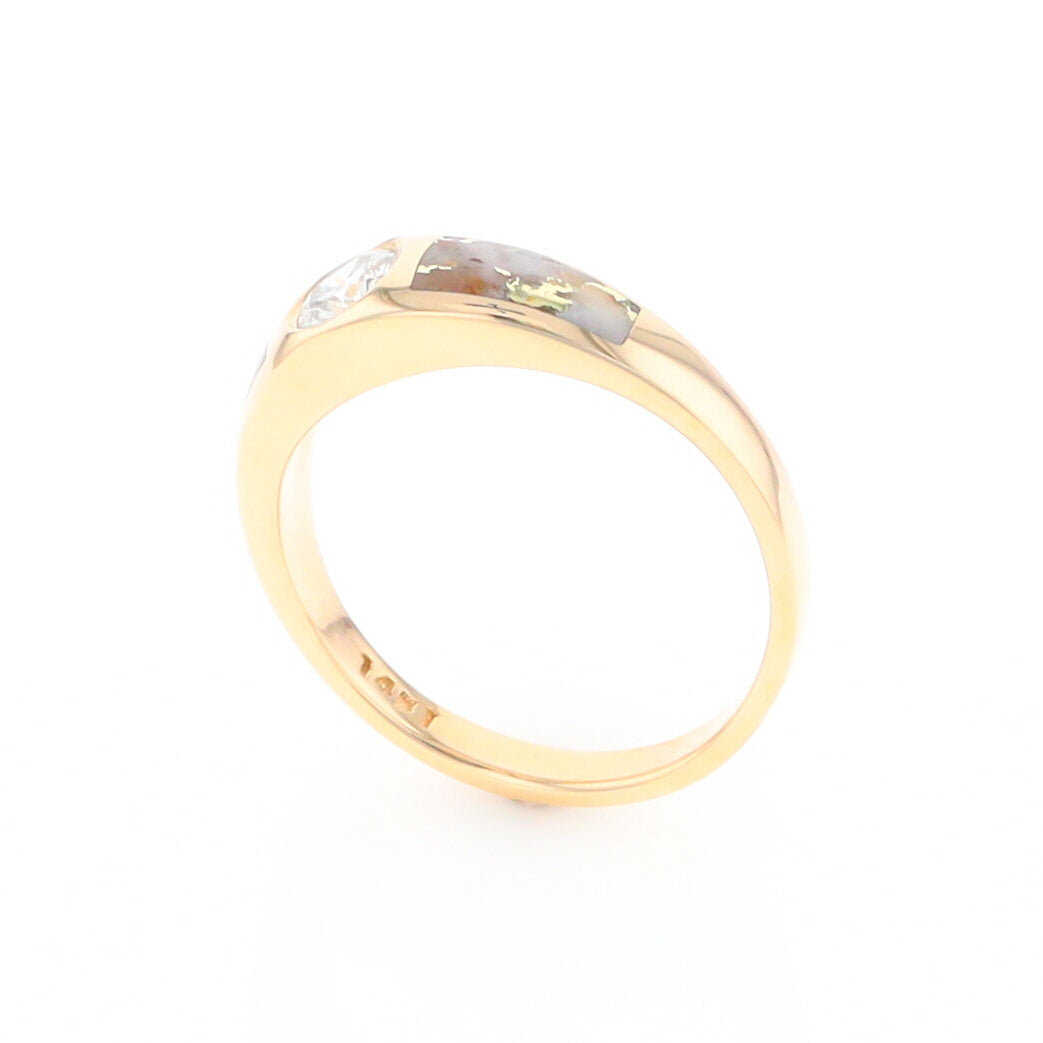 Gold Quartz Ring Double Sided Inlaid with a .61ct Round Diamond