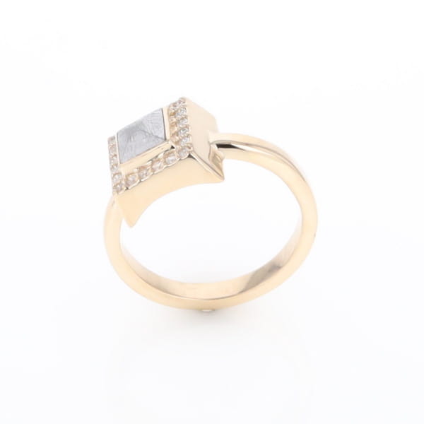 Meteorite Ring Square Inlaid Halo .14ctw Diamonds Design