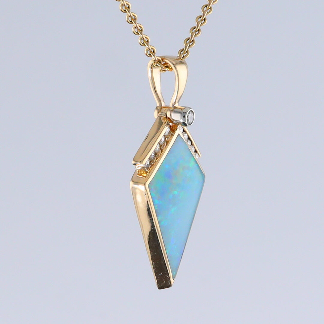 Opal Pendant Inlaid Kite Design with .19ctw Round Diamonds